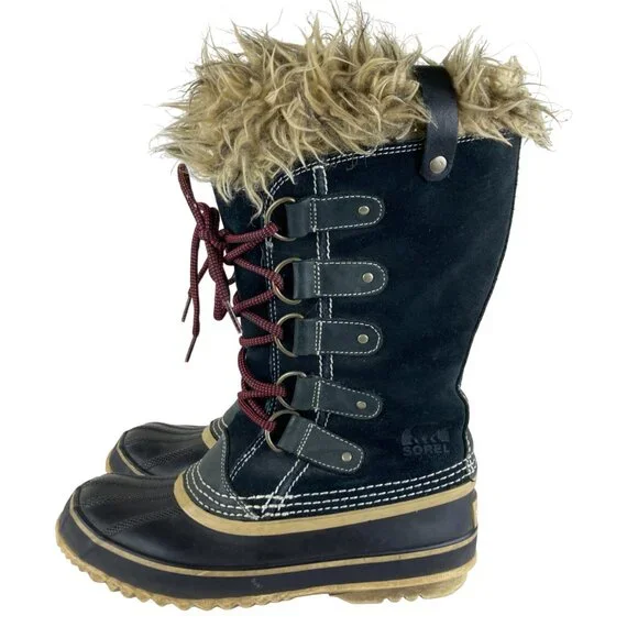 Sorel Joan Arctic Womens Sz 7 Black Suede Leather Tall Winter Snow Boots - Picture 2 of 14